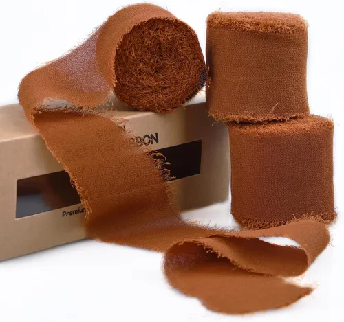 Vista 12 de 3 rollos de cinta de gasa con flecos hecha a mano, de chifón, color negro, de 1.5 pulgadas de ancho x 7 yardas de largo, cinta estilo seda