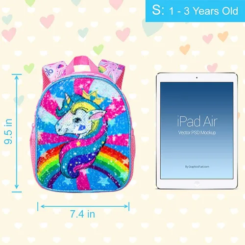 Vista 12 de AGSDON Mochila para niños pequeños con correa, 9.5 pulgadas, correas de seguridad de unicornio para bebé, bolsa de libros extraíble