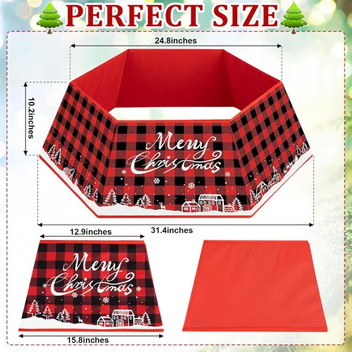 Vista 4 de Collar de árbol de Navidad, diseño a cuadros, cubierta de base de árbol de Navidad, falda de base de árbol hexagonal de tela con seis patrones, base