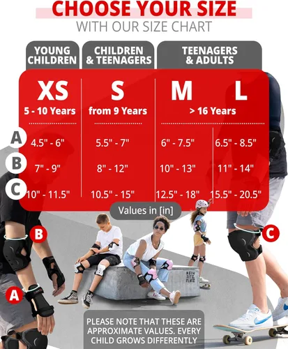 Vista 5 de SKATEWIZ Juego de rodilleras y coderas para niños y adultos con protectores de muñeca para patinaje sobre ruedas [6 piezas] - Equipo de protección