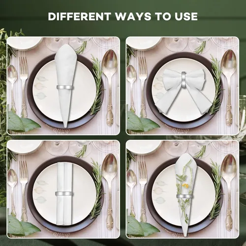 Vista 4 de 8 piezas de anillos para servilletas de acero inoxidable, soportes para servilletas de metal, hebillas modernas de Navidad, adornos metálicos