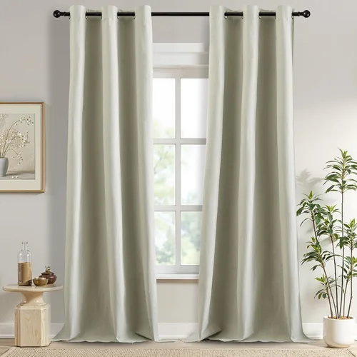 Vista 69 de DONREN Cortinas opacas completas para dormitorio, aislamiento térmico y reducción de ruido, cortinas de lino con ojales para sala de estar y Negro