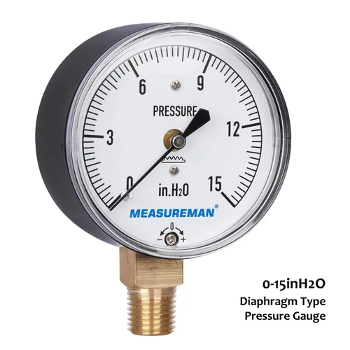 Vista 3 de MEASUREMAN - Medidor de presión tipo cápsula de diafragma, esfera de 2-1/2 pulgadas, montaje inferior de 1/4 pulg. NPT, ajustable, 0-15 in H2O