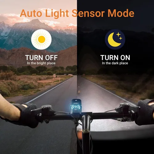 Vista 3 de Yosky Juego de luces de bicicleta recargables USB – 1000 lúmenes inteligentes para faros delanteros y traseros – Luz de bicicleta súper brillante