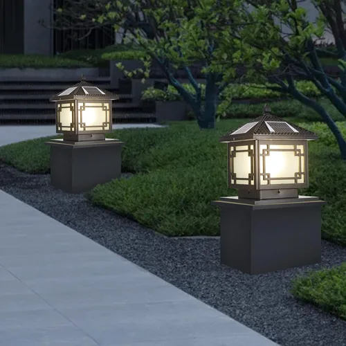 Vista 7 de Luces solares para poste con control remoto, lámpara de columna LED de ahorro de energía, impermeable, para exteriores, IP55, de lujo, artesano