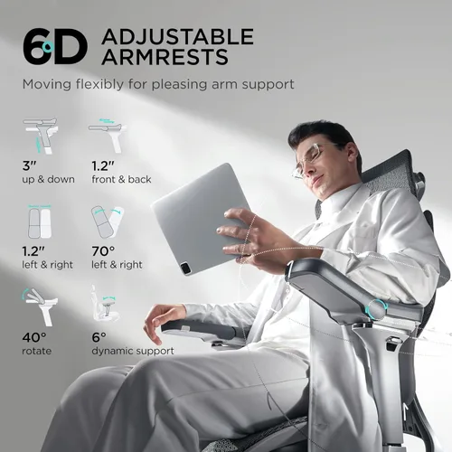 Vista 5 de Hbada E3 Pro Silla de oficina ergonómica, silla de oficina grande y alta, con soporte lumbar dinámico de 3 zonas, reposacabezas ajustable 4D, Gris