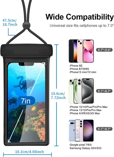 Vista 4 de wellhouse Funda impermeable 3D para teléfono con cordón, TPU de 100 pies, funda impermeable profunda para iPhone 17 16 15 14 13 12 Pro Max XS