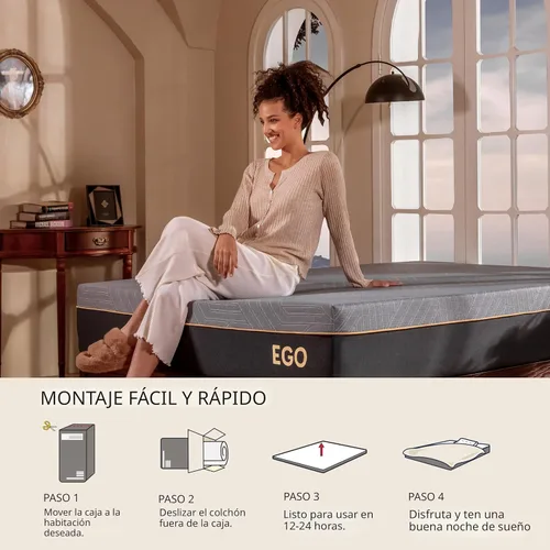 Vista 5 de MLILY EGOHOME Colchón de espuma viscoelástica King de 12 pulgadas para dolor de espalda, cama de gel de cobre refrescante en una caja, espuma