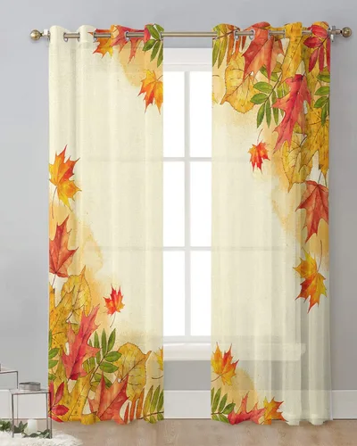 Vista 8 de Cortinas traslúcidas con parche de calabazas de 39 pulgadas de largo, juego de 2 paneles de cortinas para cocina, dormitorio, sala de estar