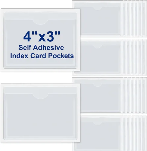 Vista 18 de Paquete de 30 bolsillos autoadhesivos para tarjetas de índice, con apertura superior, tarjetero ideal para organizar y proteger tus tarjetas