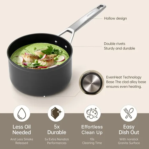 Vista 5 de MsMk Cacerola de 1.5 cuartos con tapa, también antiadherente, apta para inducción, resistente a arañazos, cacerola pequeña de cocina