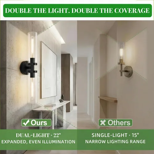 Vista 3 de Juego de 2 apliques de pared, lámparas de baño cableadas, iluminación de pared moderna para tocador de baño con pantalla de vidrio transparente