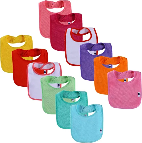 Vista 9 de Paquete de 12 baberos de algodón de rizo, baberos unisex con relleno de fibra impermeable para alimentación, dentición, babeo