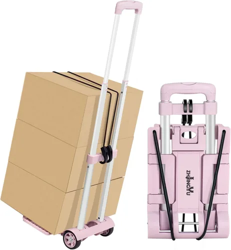 Vista 13 de Carretilla de mano plegable con dolly, carretilla de compras plegable, dolly de mano mini ligera, carretilla de mochila, carretilla de equipaje