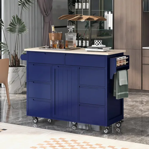 Vista 81 de LUMISOL Carrito de isla de cocina con ruedas de bloqueo con 2 cajones y 4 gabinetes, isla de cocina rodante con estantes ajustables, mesa de madera