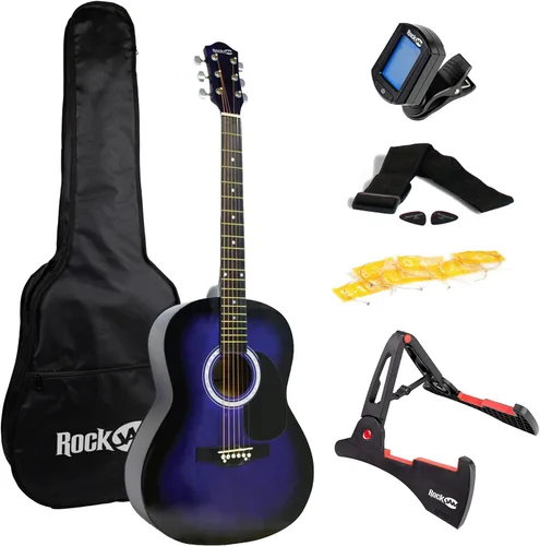 Vista 8 de RockJam Kit de guitarra acústica con soporte, afinador, bolsa de concierto, correa, púas, cuerdas de repuesto y lecciones