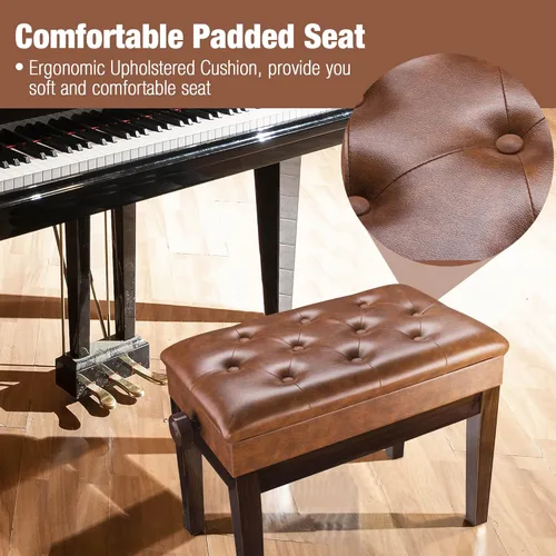 Vista 3 de AW Taburete de banco de piano de altura ajustable, asiento acolchado de madera para teclado con almacenamiento de música, capacidad de peso de 400