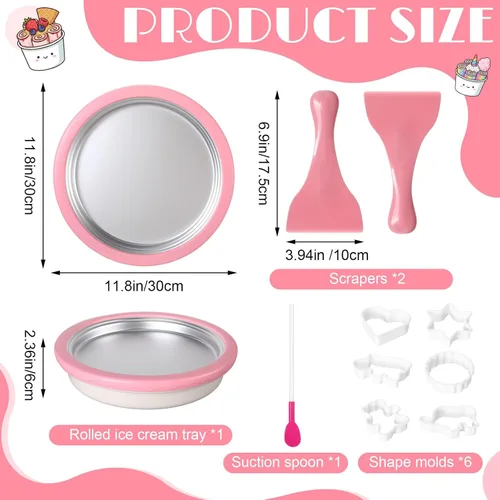 Vista 2 de VIHOSE Rolled Ice Cream Maker Kit, Instant Ice Cream Maker, Sweet Spot Pan with 2 Spatulas 6 Molds Straw Spoon, Stainless Steel DIY Homemade Tray