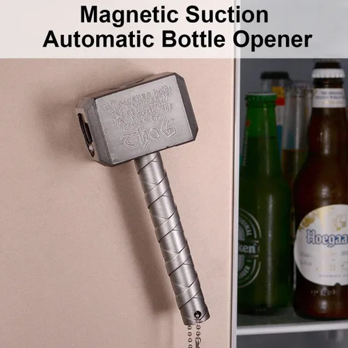 Vista 9 de Thor Hammer - Abridor de botellas de cerveza automático con tapa magnética, abridor de botellas de cerveza de acero inoxidable Thors Hammer, ideal