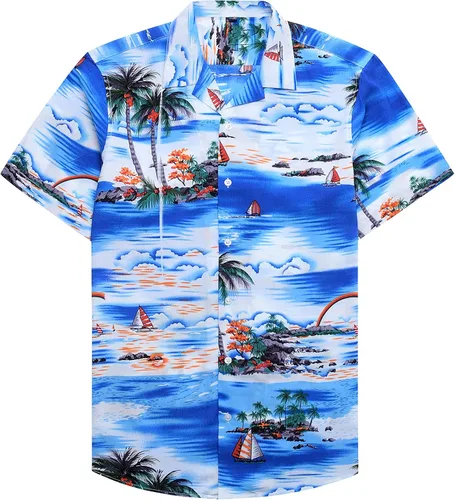 Vista 26 de Alimens & Gentle - Camisa de algodón estilo hawaiano para hombre, casual, de manga corta, ajuste regular 1609 rojo