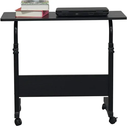 Vista 3 de Bandeja de TV de madera rodante, mesa ajustable para aperitivos con ruedas, escritorio portátil para computadora portátil junto al sofá, cama, mesa