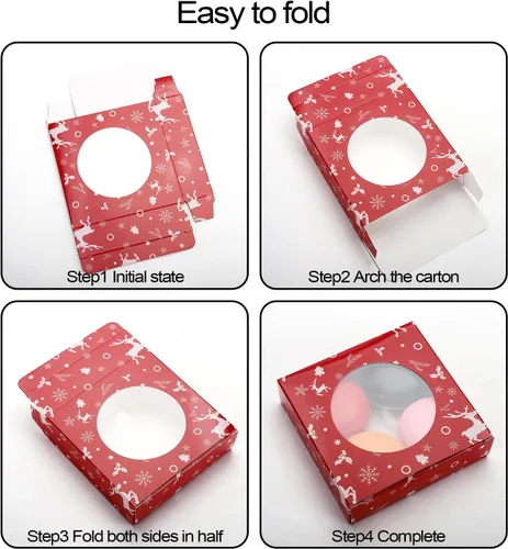 Vista 4 de 60 cajas de galletas de Navidad de 4.3 x 4.3 x 1.2 pulgadas, cajas de panadería de Navidad con ventana redonda transparente para panadería