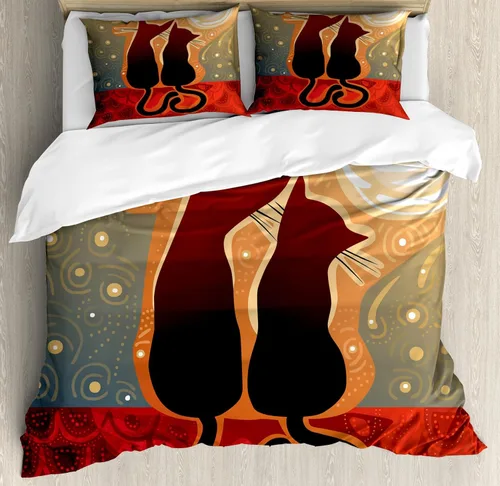 Vista 7 de Ambesonne Hawaii - Juego de funda de edredón de verano, palmeras y hojas exóticas de helecho, fondo colorido abstracto, juego de ropa de cama