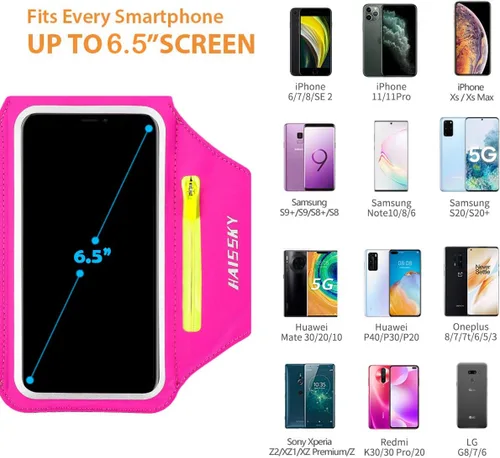 Vista 4 de Brazalete para correr con bolsa para auriculares, brazalete para teléfono celular para iPhone 16 15 Pro 14 Plus 13 11 XR XS, Galaxy S24/S10