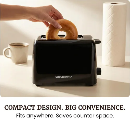 Vista 6 de Elite Gourmet ECT1027B - Tostadora Cool Touch con 6 ajustes de temperatura y ranuras extra anchas de 1.25 pulgadas para bagels, gofres, panes