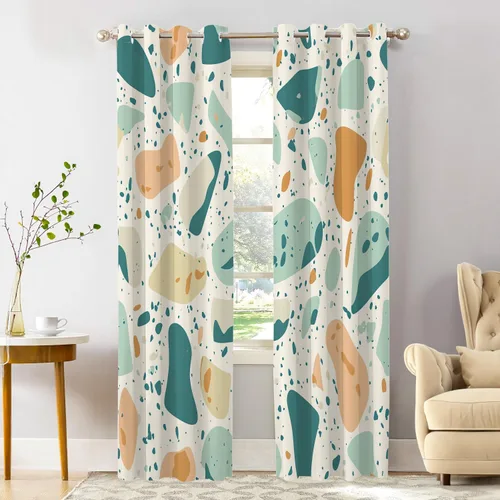 Vista 47 de Shrahala Abstract Colorful Tier Curtains for Kitchen Windows, Modern Ative Cafe Curtain Multilayer Polyester Blackout Half Valances for Windows 2