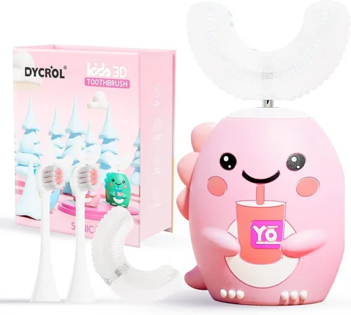 Vista 9 de DYCROL Cepillo de dientes eléctrico en forma de U para niños con 4 cabezales de cepillo, cepillo de dientes sónico para niños con 5 modos