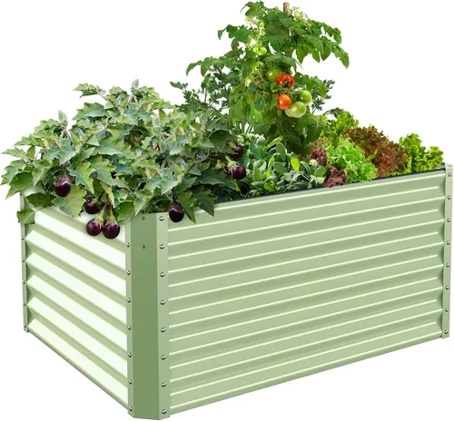 Vista 11 de Maceta de jardín elevada galvanizada para plantas al aire libre, camas de jardín elevadas extra altas de 17 pulgadas, cajas de jardín al aire libre