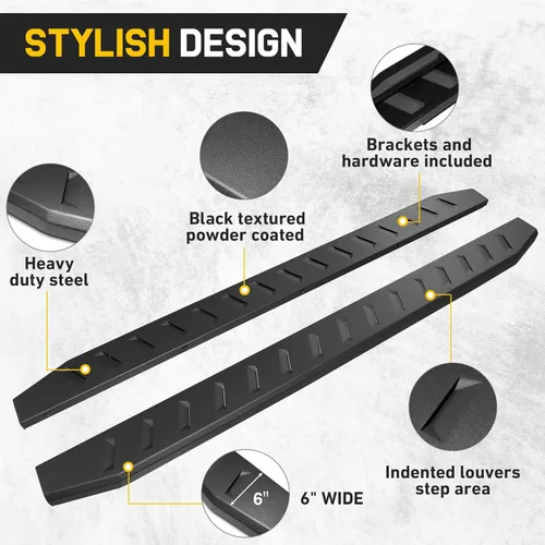 Vista 3 de ONINE Estribos de 6 Pulgadas Negros Personalizados para 2007-2018 Chevy Silverado/GMC Sierra 1500 & 2007-2019 2500/3500HD Crew Cab, Barras de Nerf