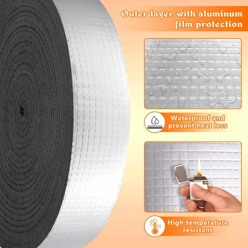 Vista 3 de Envoltura de aislamiento de tuberías de 2 pulgadas de ancho x 32.8 pies de espuma y papel de aluminio para exteriores, cinta aislante autoadhesiva