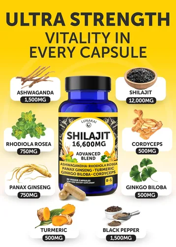 Vista 4 de Lunakai Paquete de cápsulas de refuerzo de testosterona + Shilajit fabricado en Estados Unidos, sin OMG, 60 unidades cada una