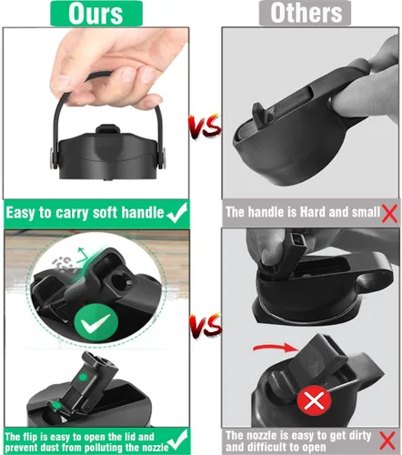 Vista 4 de Botella de agua deportiva con tapa con pajilla, boca ancha, tapa flexible con popote compatible con Hydroflask de 12, 16, 18, 20, 32, 40, 64 onzas