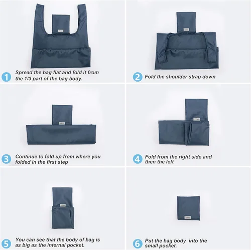 Vista 7 de Bolsas grandes reutilizables para compras, lavables, plegables, paquete de 6 bolsas de comestibles, resistentes, ligeras, plegables, bolsas