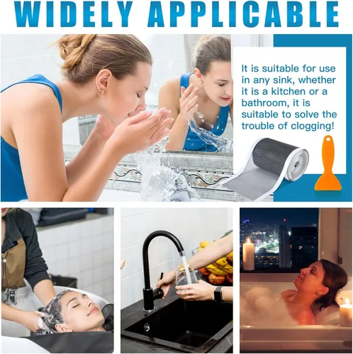 Vista 4 de 1 paquete 10 cm x 10 m de rejilla de drenaje de ducha lineal para atrapar el pelo, pantalla desechable adhesiva y cortable, cubierta adhesiva