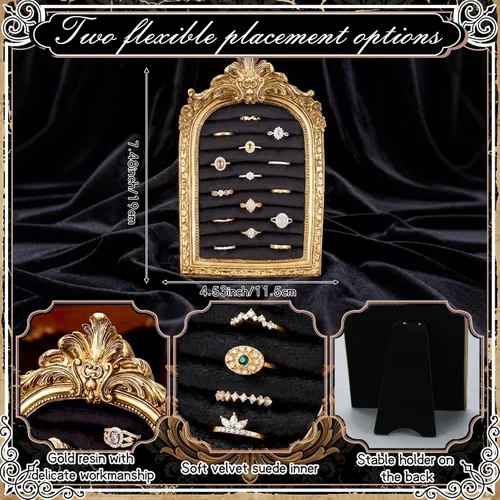 Vista 2 de Liliaafar Soporte de anillo vintage con arco negro para exhibición de boda, joyero de gamuza, marco para aretes, bandeja de aniversario, compromiso
