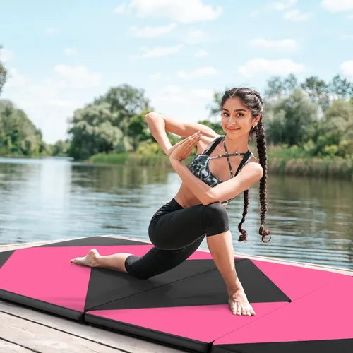 Vista 7 de Giantex 4'x8' Gymnastics Mat, 2" Thick Folding Tumbling Mat with Carrying Handles, Foldable Gym Mat with Hook and Loop Fastener, Cheer Mats for Kids