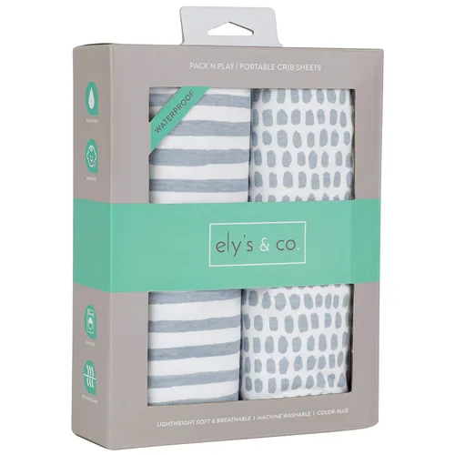 Vista 7 de Ely's & Co. Sábanas impermeables para cuna/cama para niños pequeños, protector de colchón y sábana bajera todo en uno, algodón de jersey suave, Azul