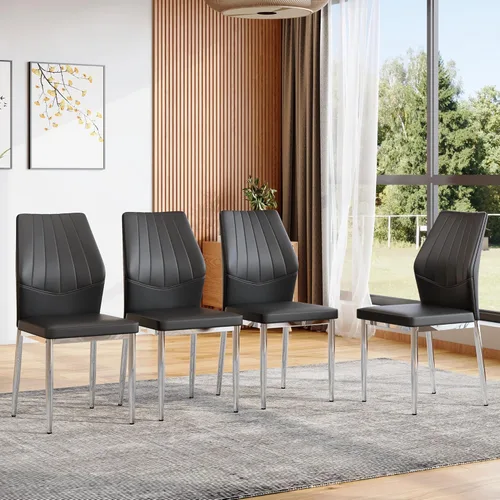 Vista 15 de Set of 4 Dining Chairs with Ergonomic Shell-Pattern Backrest, 37 Inches High - Tech Fabric Comfort for Dining Room, Kitchen, and Table & Chair Black