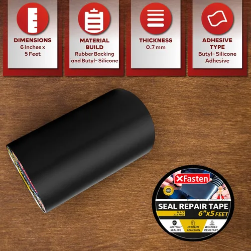 Vista 3 de XFasten - Cinta impermeable para reparación y protección de fugas (6.0 x 5.0 ft), Negro