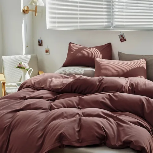 Vista 381 de CLOTHKNOW Juego de edredón de 3 piezas a cuadros color beige óxido, tamaño Full, juego de ropa de cama de cuadros edredón terracota con 2 fundas