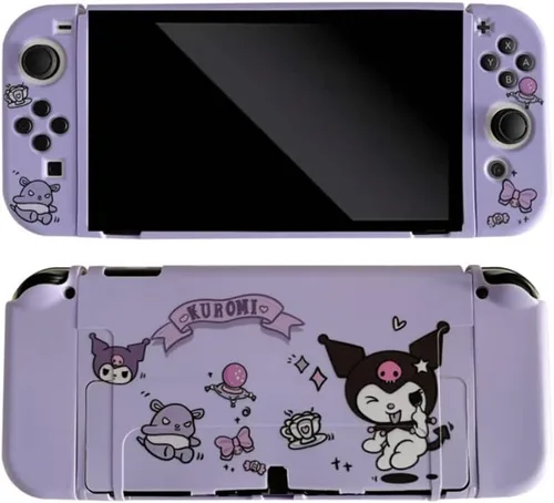 ENIFLY Cute Soft Shockproof Kuromi Dockable Cover Case Compatible with Nintendo Switch OLED, Durable Scratch Resistant Shell for Joycon, Silicone