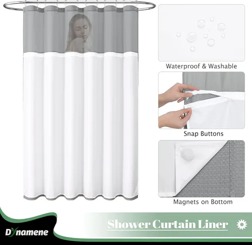 Vista 304 de Cortina de ducha de tela Dynamene verde oscuro - Cortinas de baño de tela de nido de abeja texturizadas resistentes, juego de cortinas de baño