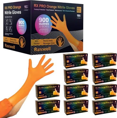 Vista 10 de Raxwell Orange Nitrile Gloves 8.5 Mil - Powder-Free Puncture-Resistant Protection - Diamond-Texture Work Gloves with Grip