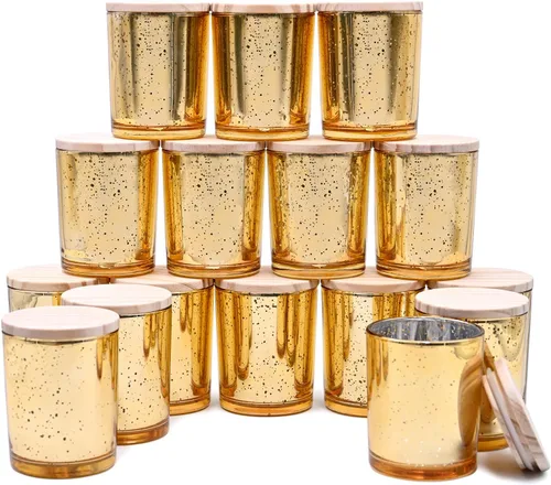 Vista 40 de SHOWIN Tarros gruesos para hacer velas, 16 unidades, tarros vacíos de 7 onzas con tapas de madera para hacer velas, contenedor de muestra, Navidad