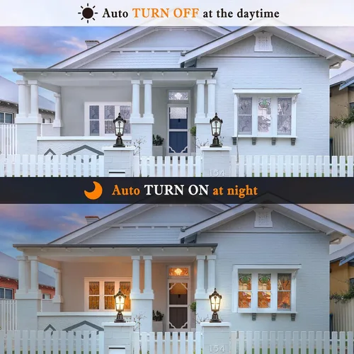 Vista 5 de Luz de poste para exteriores cableada de 120 V del anochecer al amanecer, color negro, romana, lámpara impermeable de poste de aluminio con base