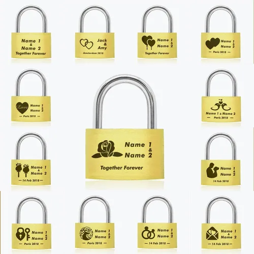 Candado de amor para puente, cerradura grabada personalizada para bodas, aniversarios, San Valentín, viajes, cerraduras de corazón personalizadas